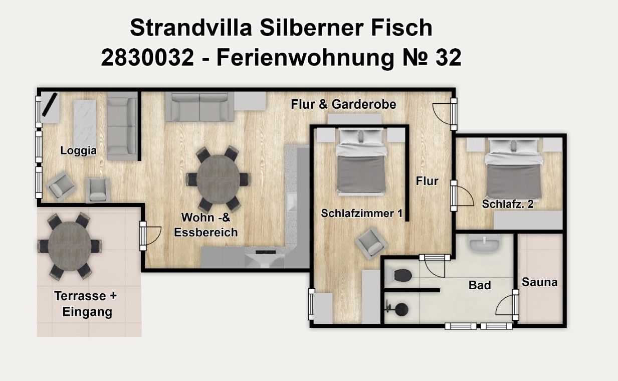 Strandvilla Silberner Fisch Ferienwohnung № 32 Rügen - Binz - Grundriss