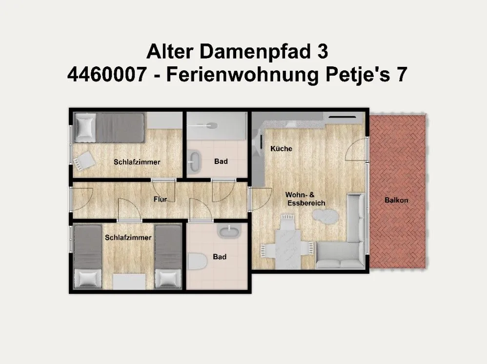 Alter Damenpfad 3 Ferienwohnung Petje's 7 Borkum - Grundriss