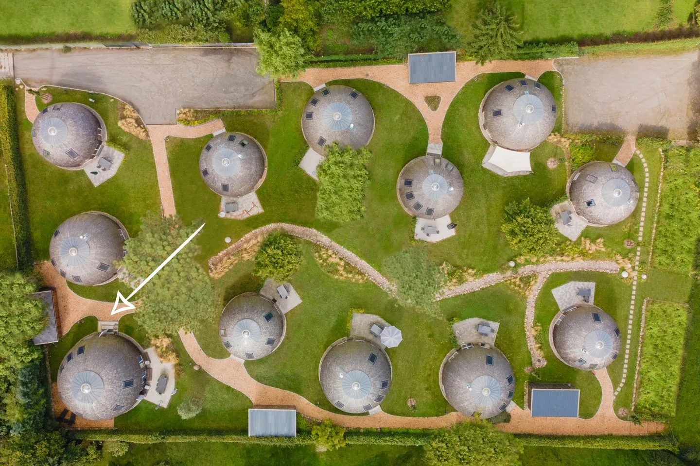 Kugelhaus Solveig Tollensesee – Penzlin/Wustrow - Ferienhaus Solveig - Kugelhaus am Tollensesee - Gelände aus der Vogelperspektive