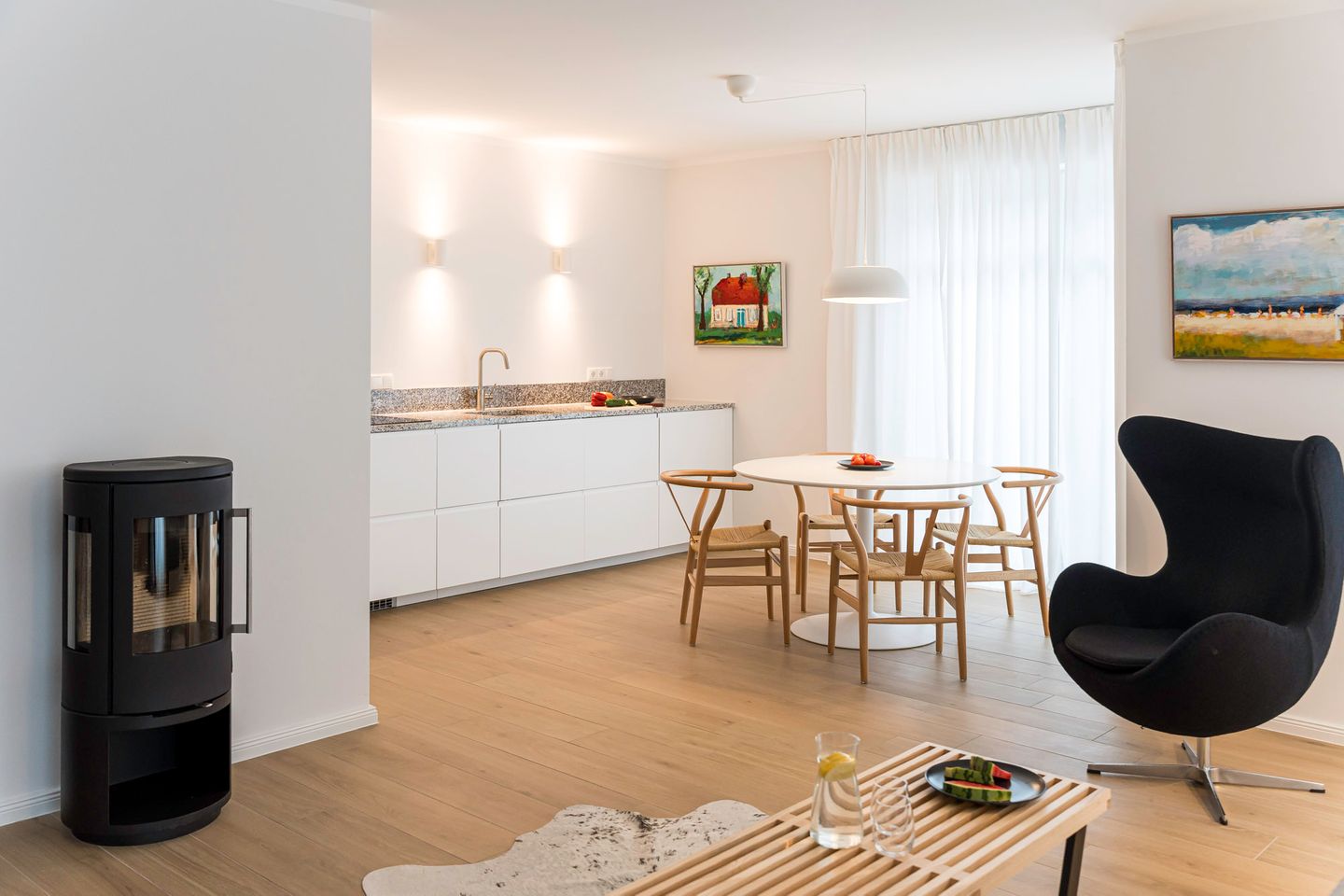 Blick in den Wohnraum Ferienhaus Seehaus Prerow
