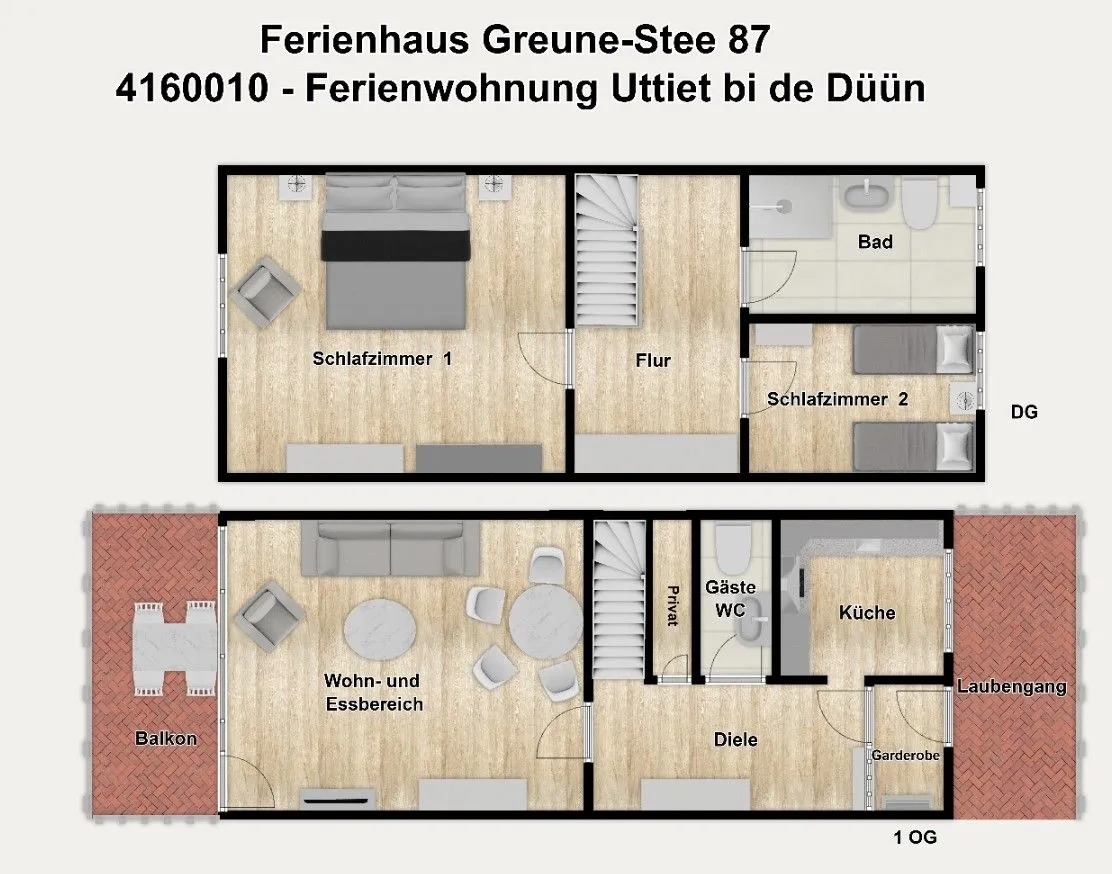 Ferienhaus Greune-Stee 87 Ferienwohnung Uttiet bi de Düün Borkum - Grundriss