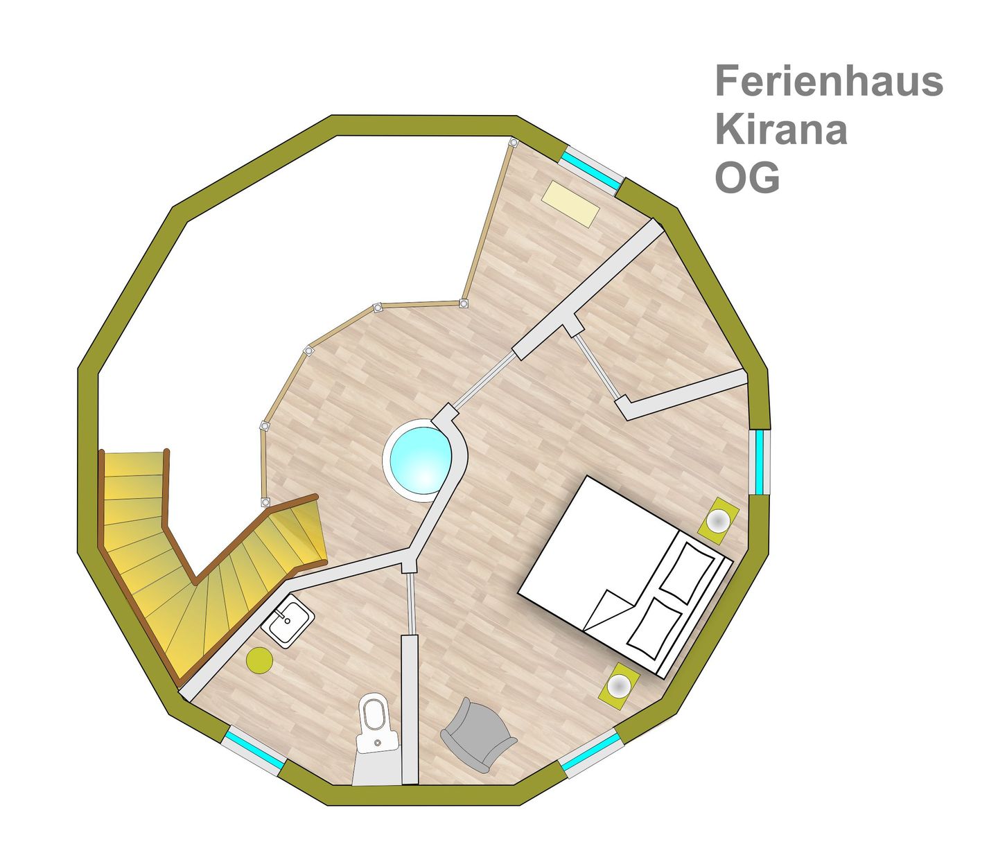  Kirana Tollensesee – Penzlin/Wustrow - Ferienhaus Kirana - Kugelhaus am Tollensesee - Grundriss-OG