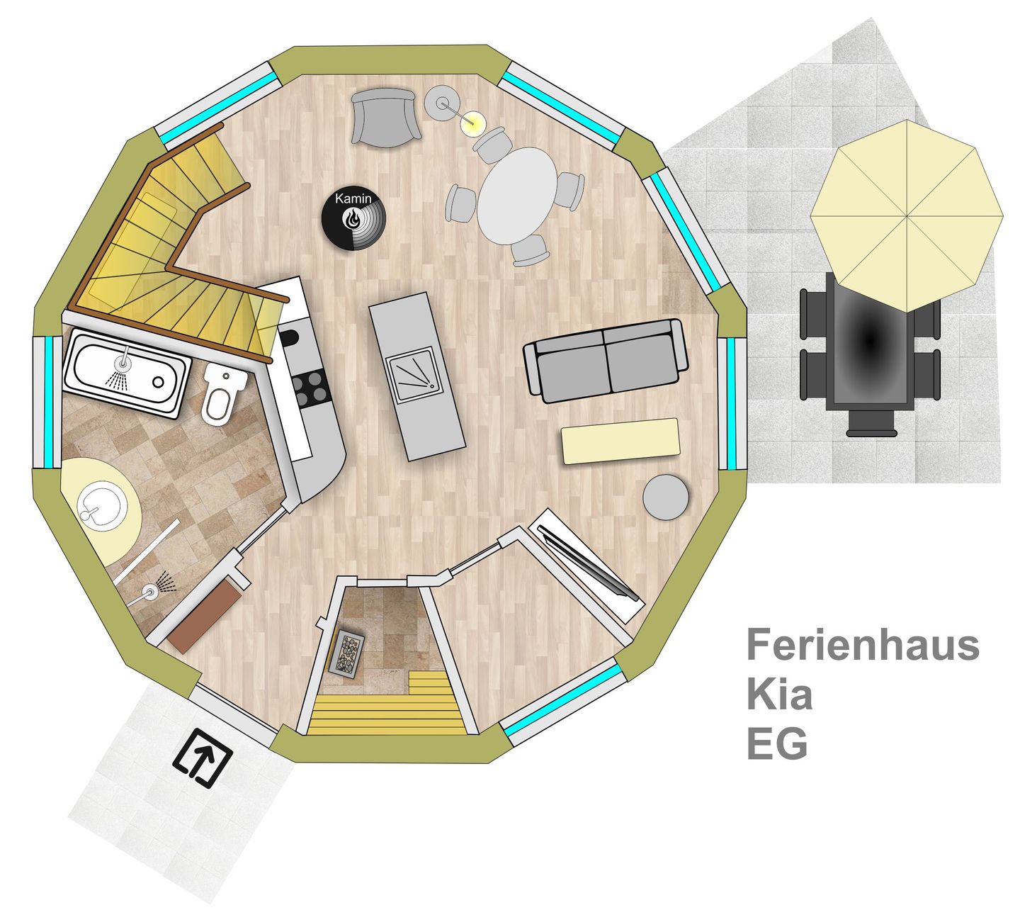 Kia Tollensesee – Penzlin/Wustrow - Ferienhaus Kia - Kugelhaus am Tollensesee - Grundriss Erdgeschoss