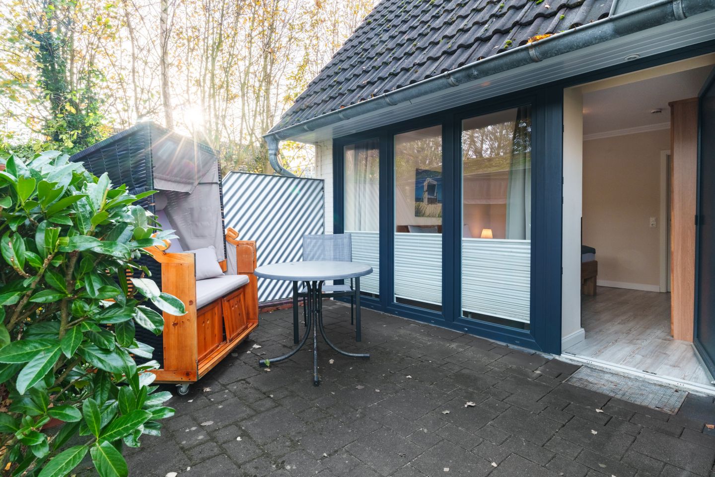 Appartementhaus Meeresbucht Whg. 1, Terrasse 1 mit Strandkorb