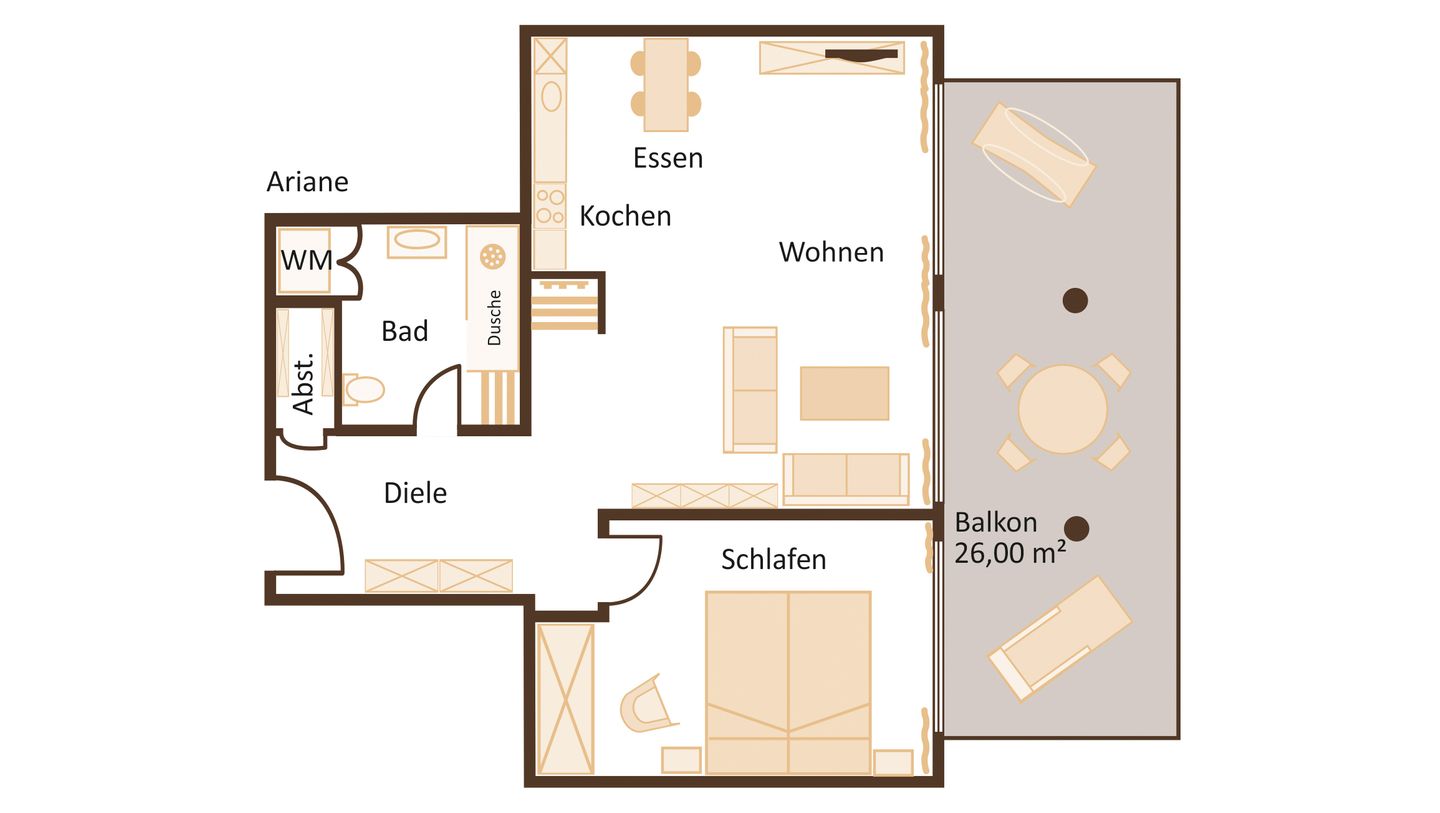  Villa Friede-Marie, App. Ariane - mit Balkon und traumhaften Meerblick Rügen - Grundriss