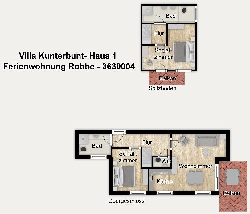Villa Kunterbunt- Haus 1 Ferienwohnung Robbe Juist - Grundriss