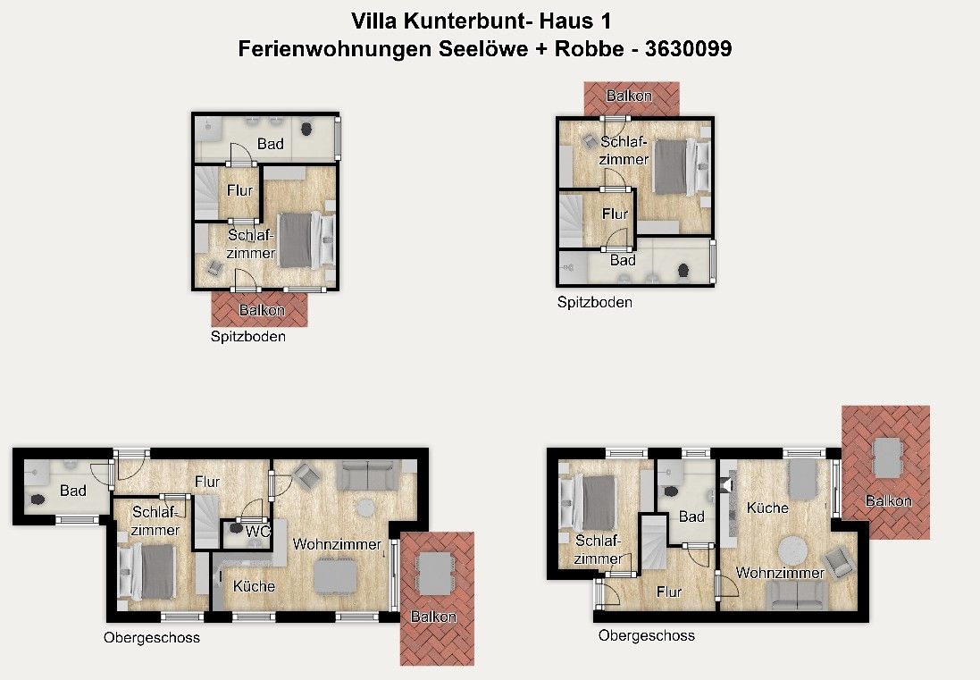 Villa Kunterbunt- Haus 1 Ferienwohnungen Seelöwe + Robbe Juist - Grundriss