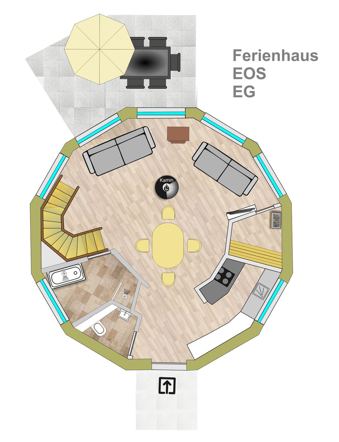  Eos Tollensesee – Penzlin/Wustrow - Ferienhaus Eos - Kugelhaus am Tollensesee - Grundriss EG