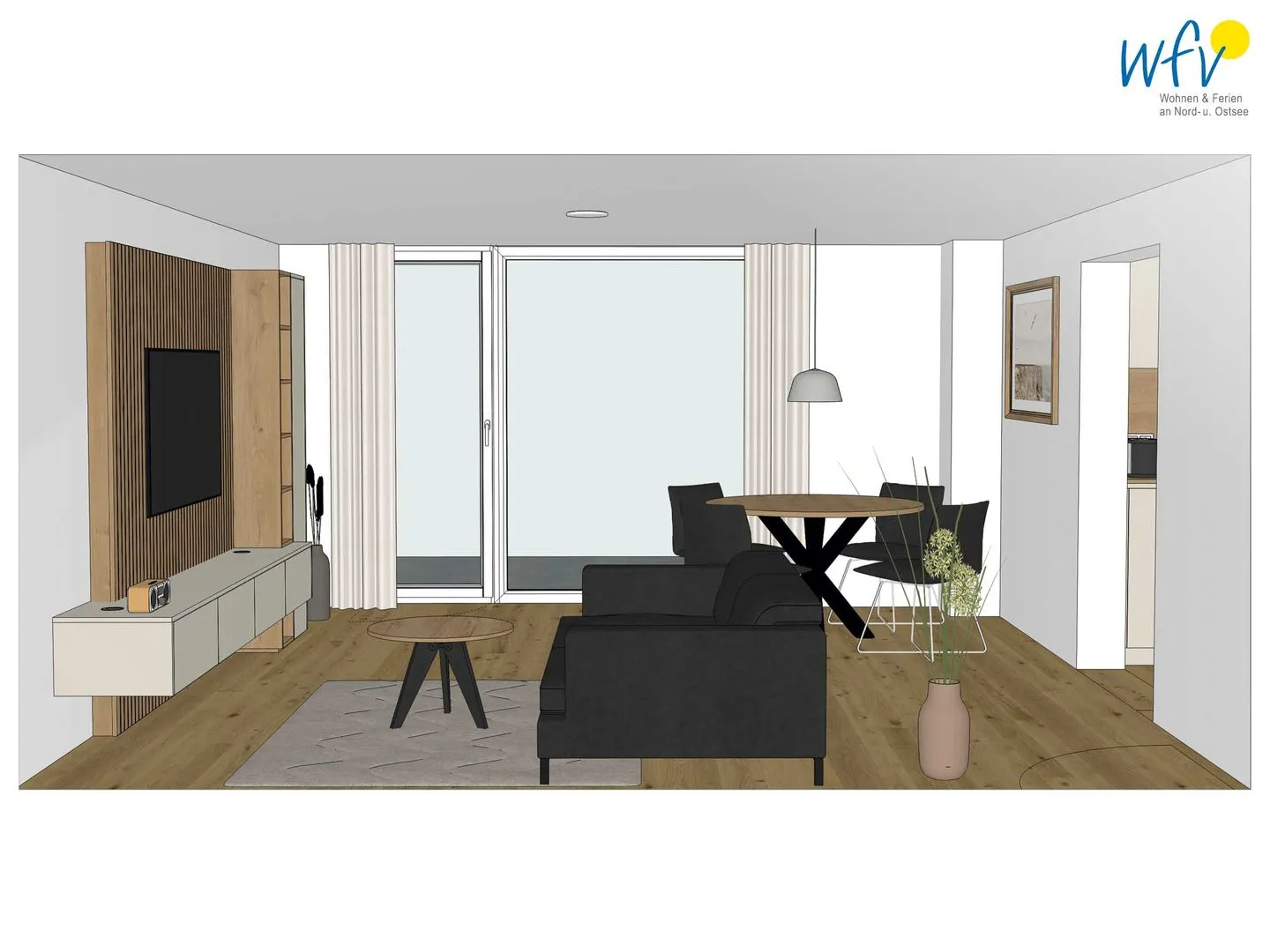 Wohnzimmer Friesenfranz Ferienwohnung Gartenfriese