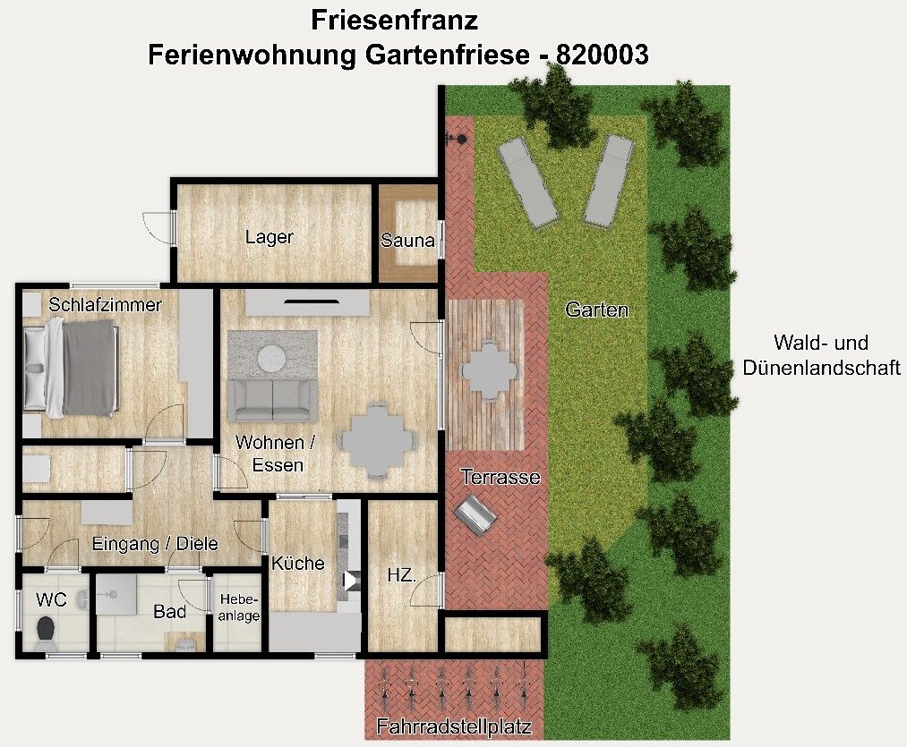 Friesenfranz Ferienwohnung Gartenfriese Wangerooge - Grundriss