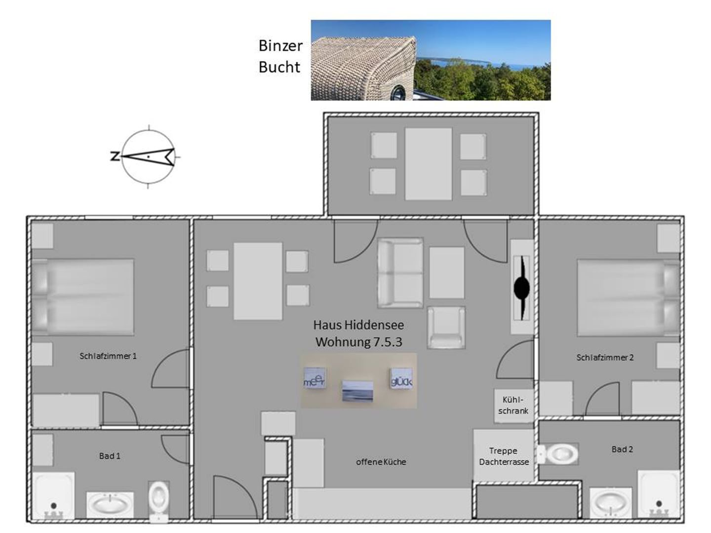  FeWo MeerGlück Dachterrasse in PRORA - 7.53 Prora - Grundriss
