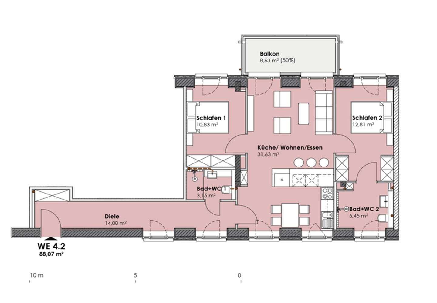  FeWo Hiddensee 4.2 in PRORA mit Waschmaschine - 7.42 Prora - Grundriss