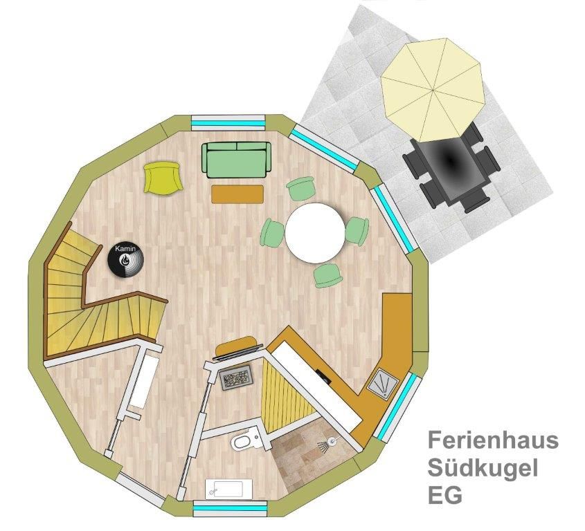  Südkugel Tollensesee – Penzlin/Wustrow - Ferienhaus Kugelhaus Südkugel am Tollensesee - Grundriss Erdgeschoss