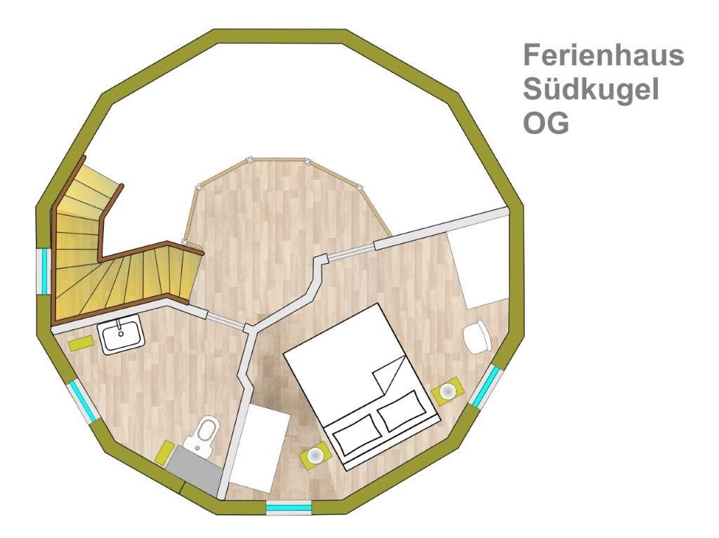  Südkugel Tollensesee – Penzlin/Wustrow - Ferienhaus Kugelhaus Südkugel am Tollensesee - Grundriss Obergeschoss