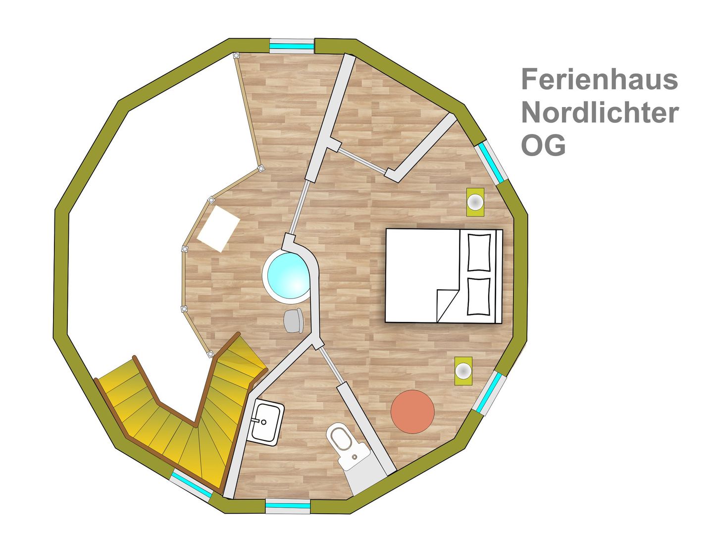  Nordlichter Tollensesee – Penzlin/Wustrow - Ferienhaus Nordlichter - Kugelhaus am Tollensesee - Grundriss Obergeschoss