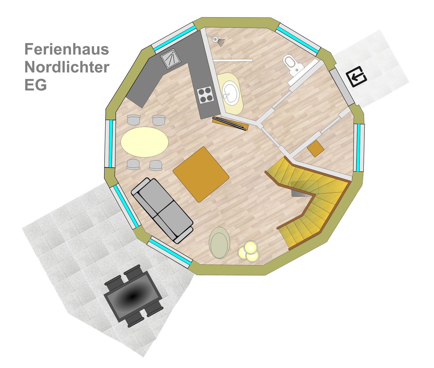  Nordlichter Tollensesee – Penzlin/Wustrow - Ferienhaus Nordlichter - Kugelhaus am Tollensesee - Grundriss Erdgeschoss