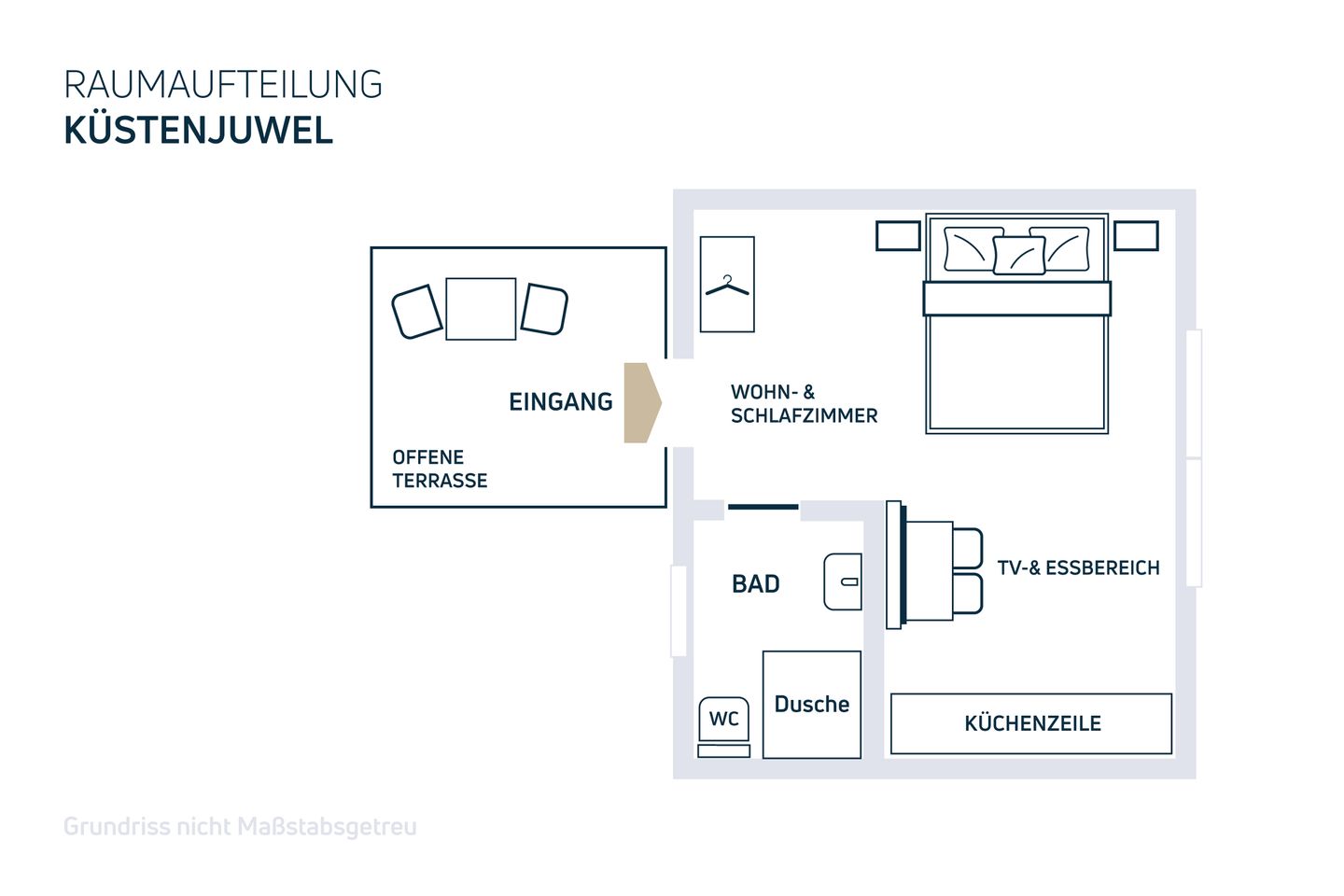  Romantische Ferienwohnung am Hafen mit gratis Bettwäsche-Paket und Terrasse Neustadt in Holstein - Ansicht Zimmeraufteilung