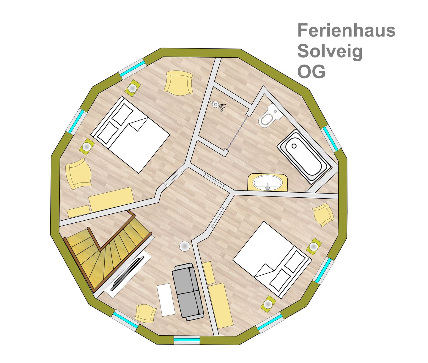 Solveig Tollensesee – Penzlin/Wustrow - Ferienhaus Solveig - Kugelhaus am Tollensesee - Grundriss Obergeschoss