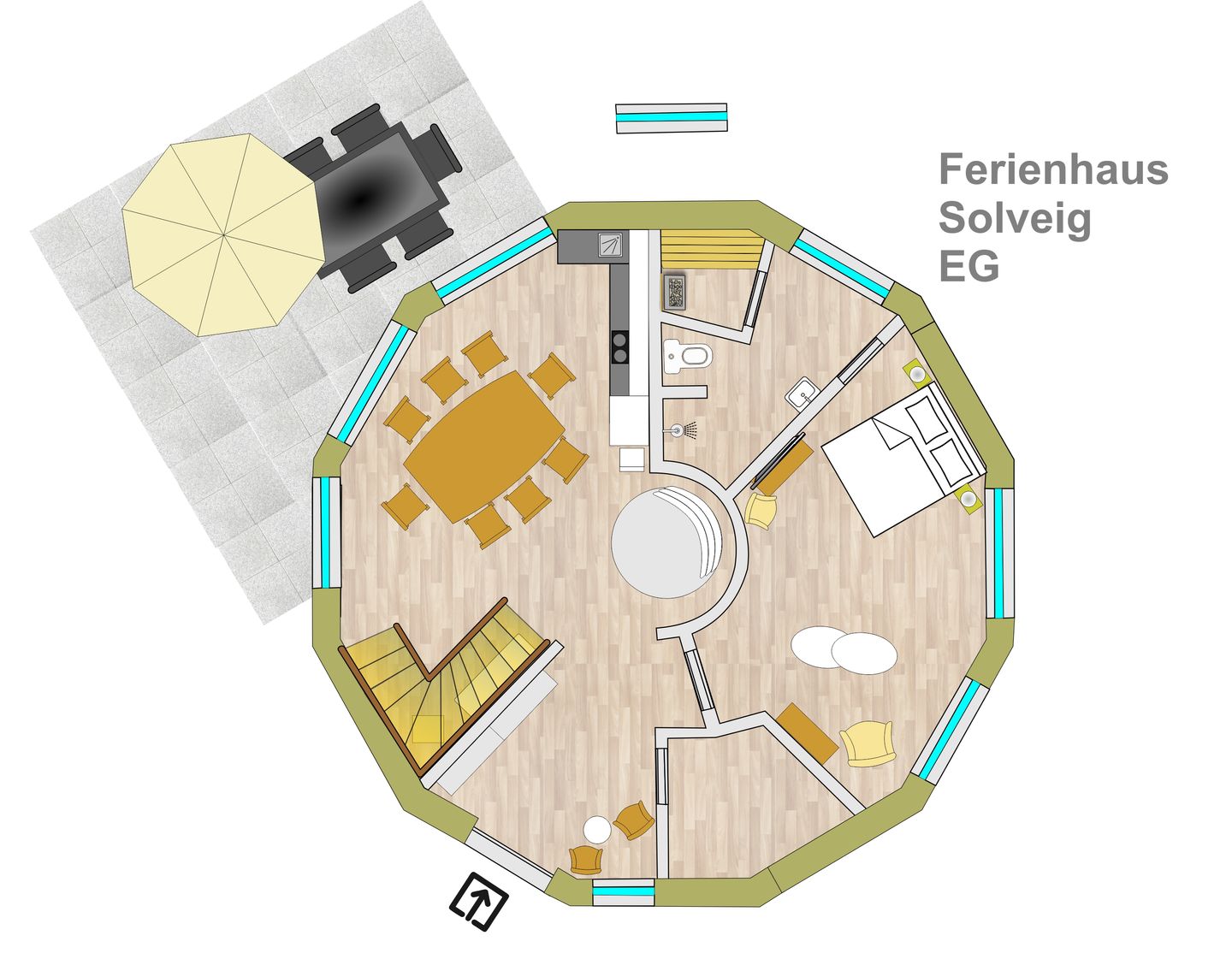  Solveig Tollensesee – Penzlin/Wustrow - Ferienhaus Solveig - Kugelhaus am Tollensesee - Grundriss Erdgeschoss