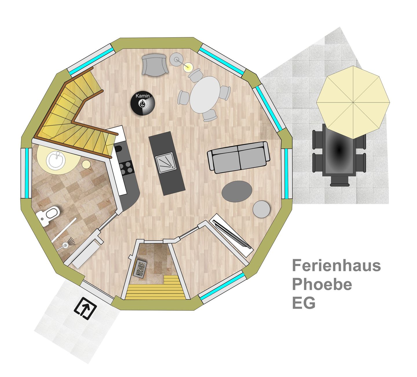  Phoebe  - Ferienhaus Phoebe - Kugelhaus am Tollensesee - Grundriss Erdgeschoss