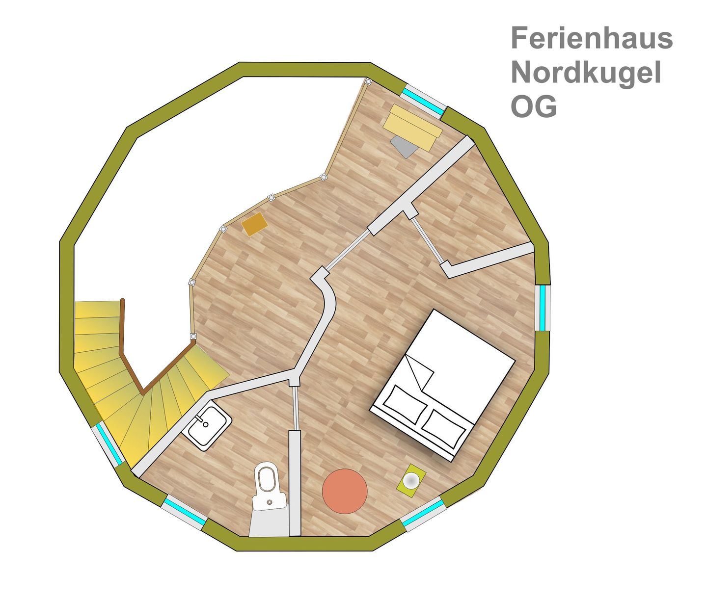  Nordkugel Tollensesee – Penzlin/Wustrow - Ferienhaus Nordkugel – Kugelhaus am Tollensesee – Grundriss Obergeschoss