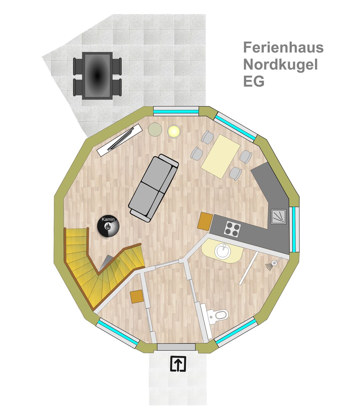  Nordkugel Tollensesee – Penzlin/Wustrow - Ferienhaus Nordkugel – Kugelhaus am Tollensesee – Grundriss Erdgeschoss