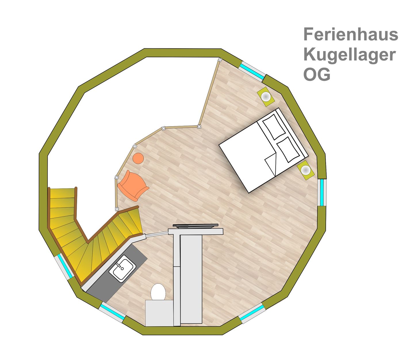  Kugellager Tollensesee – Penzlin/Wustrow - Ferienhaus Kugellager - Kugelhaus am Tollensesee - Grundriss Obergeschoss