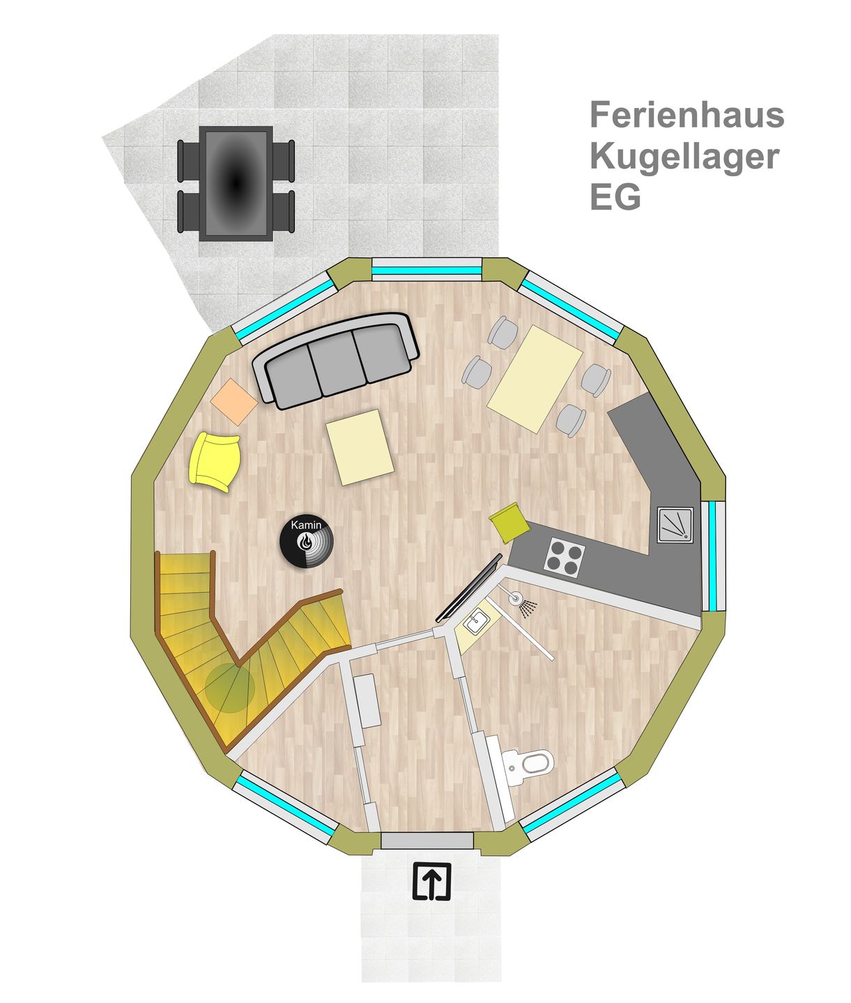  Kugellager Tollensesee – Penzlin/Wustrow - Ferienhaus Kugellager - Kugelhaus am Tollensesee- Grundriss Erdgeschoss