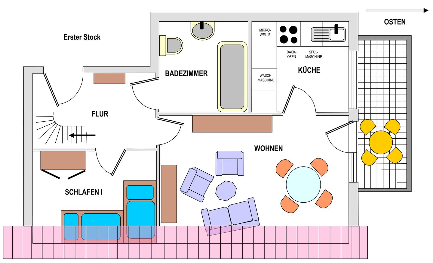 Achterdeck Whg. 01 Wangerooge - unterer Wohn- / Schlafbereich (1. Etage)