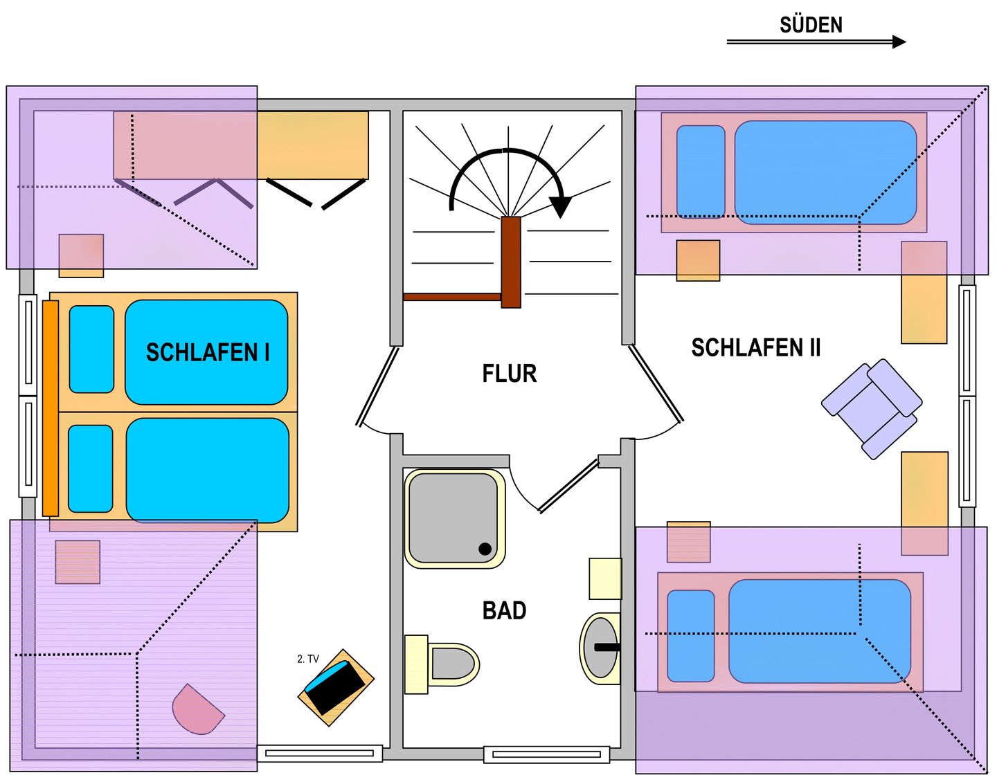 Eck-Huus Whg. 02 Wangerooge - Wohn- / Schlafbereich obere Etage