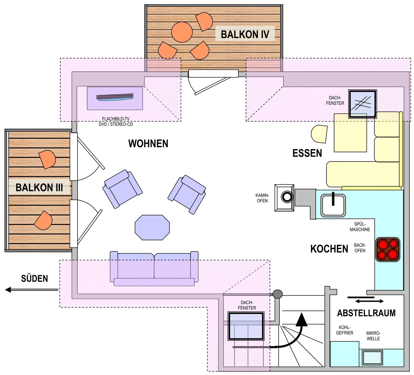 Kapitänshaus Whg. 10 Düne Süd Wangerooge - unterer Wohn- und Schlafbereich (1. Etage)