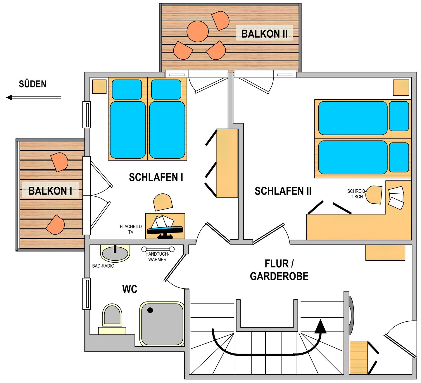 Kapitänshaus Whg. 10 Düne Süd Wangerooge - oberer Wohnbereich (2. Etage)