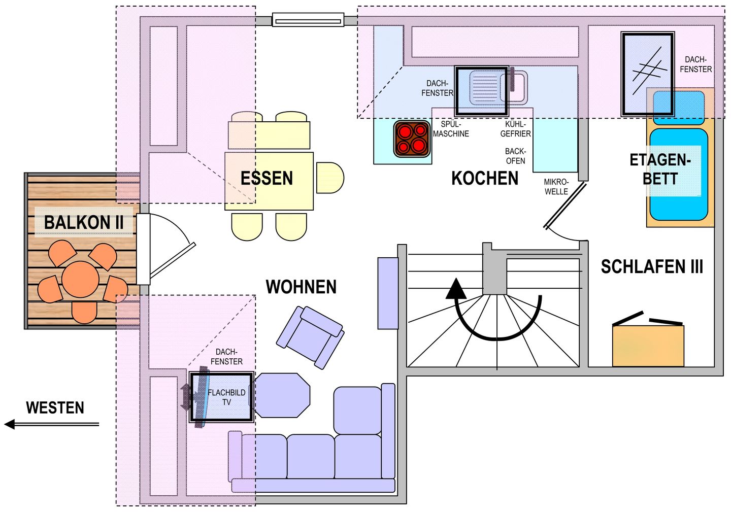 Kapitänshaus Whg. 12 meerZEIT Wangerooge - oberer Wohn- und Schlafbereich (2. Etage)
