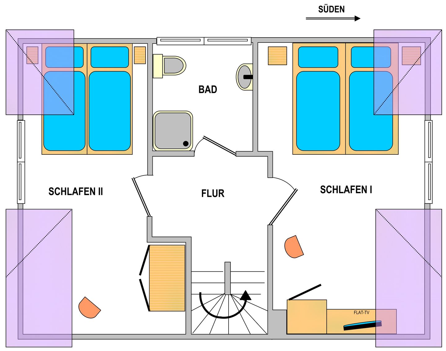 Landhaus Whg. 02 Wangerooge - oberer Wohn- und Schlafbereich