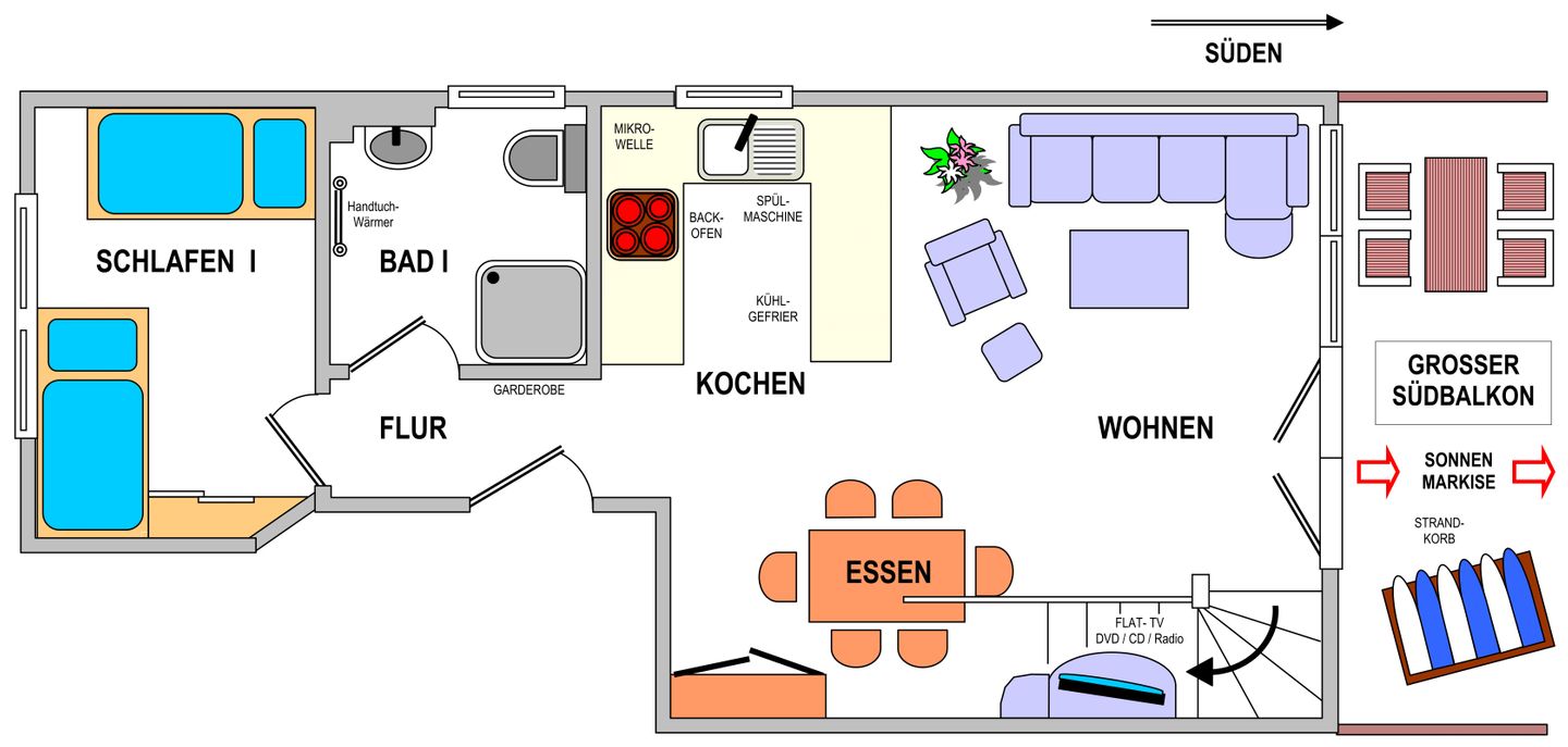 Villa Rossini Whg. 07 Wangerooge - Wohn- und Schlafen unten