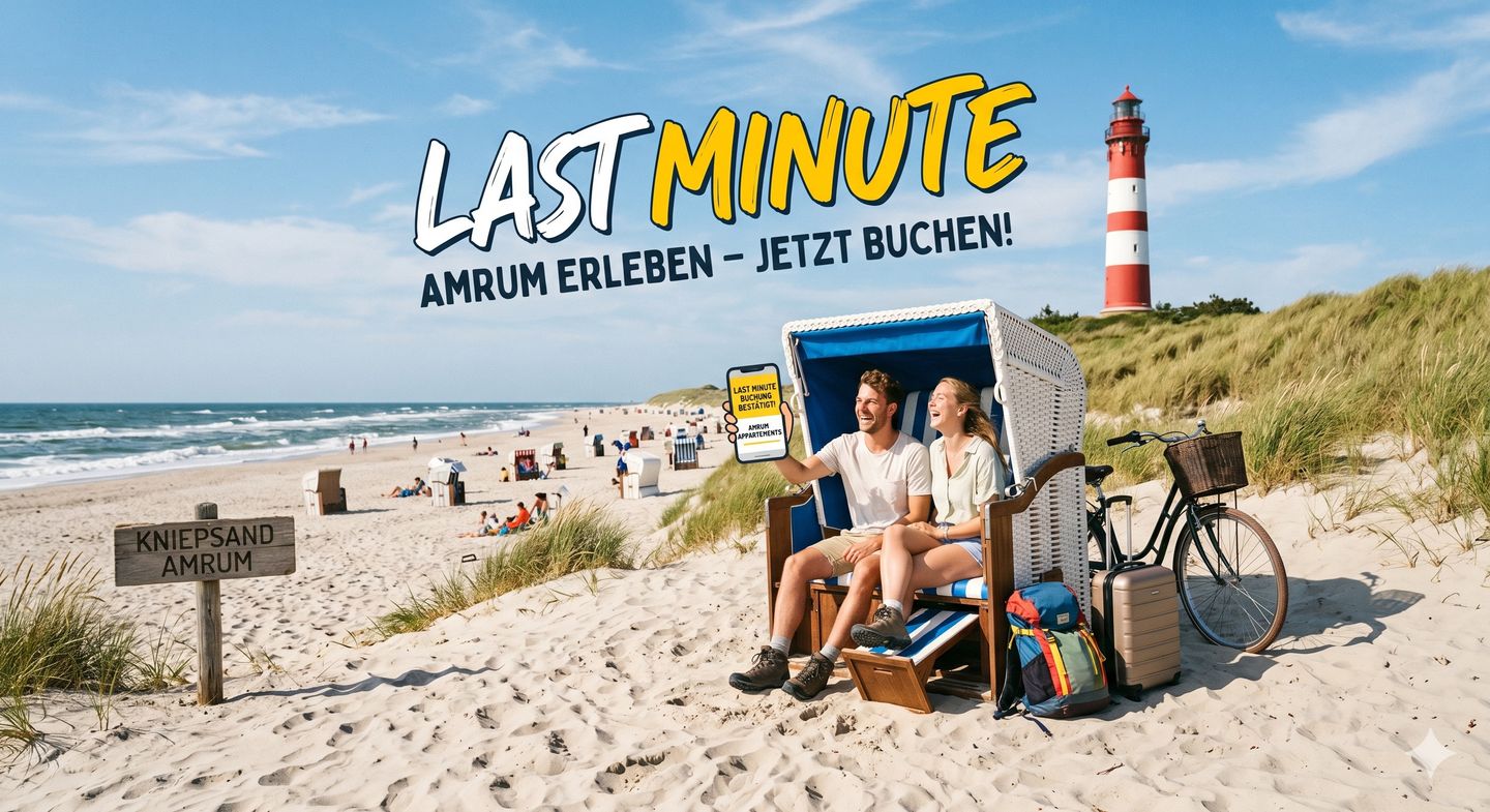 Last Minute nach Amrum, zwei glückliche Schnäppchenjager in einem Strandkorb am Strand von Amrum