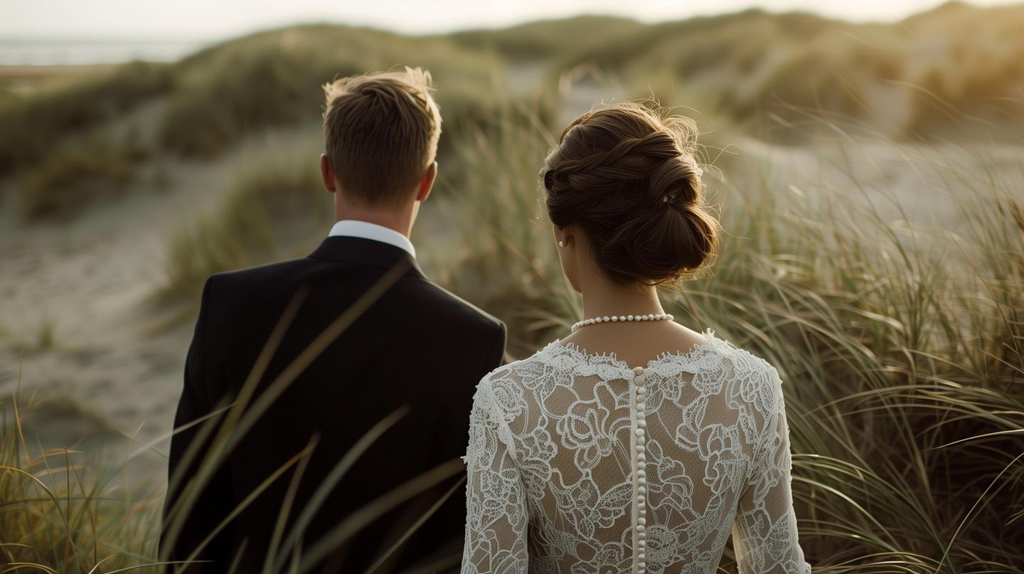 Hochzeitspaar in den Dünen der Nordseeinsel Amrum