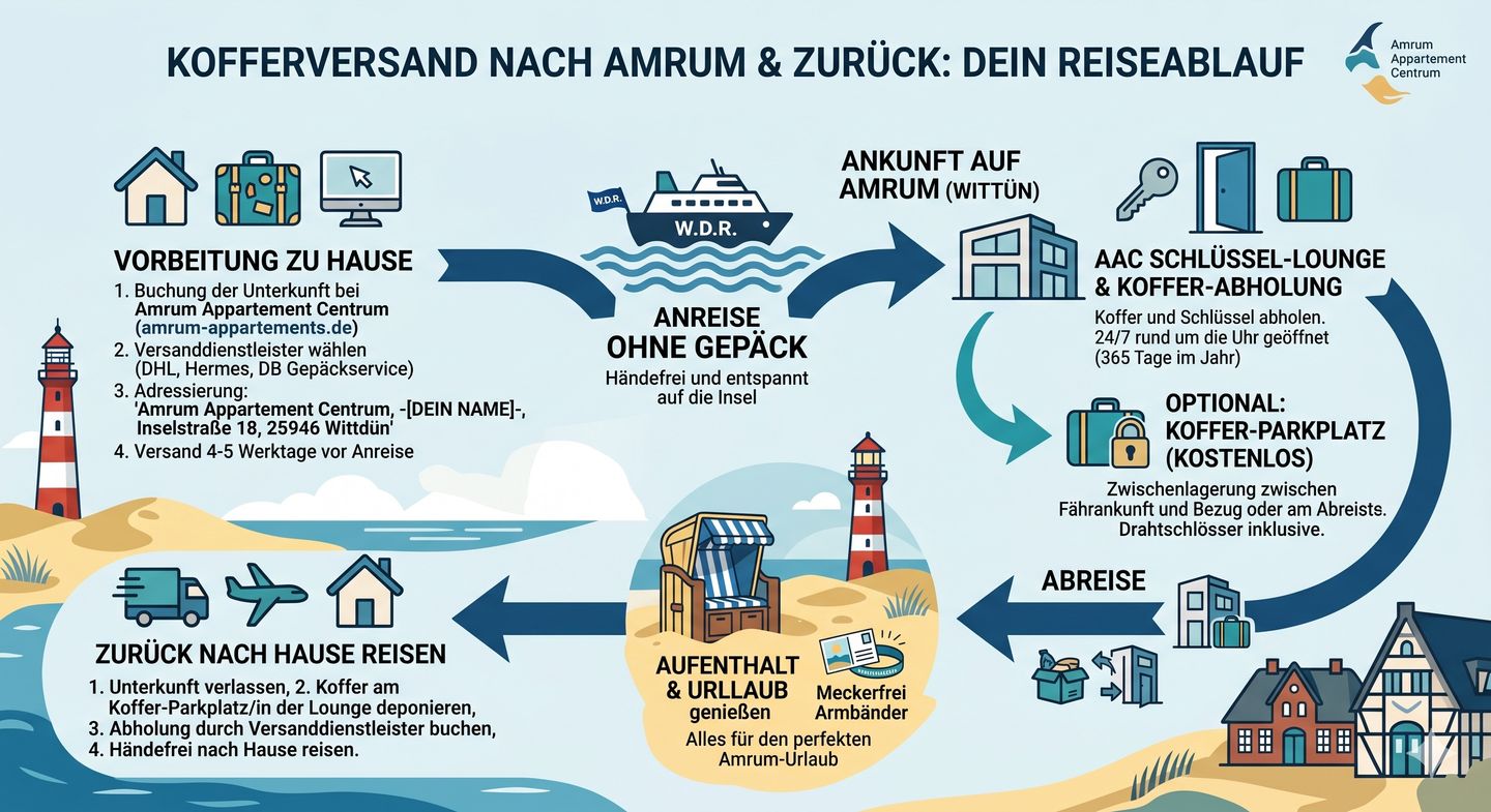 Infografik zum Thema Kofferversand nach Amrum und wieder nach Hause