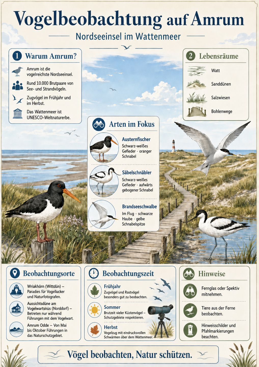 Vogelbeobachtung auf Amrum Infografik