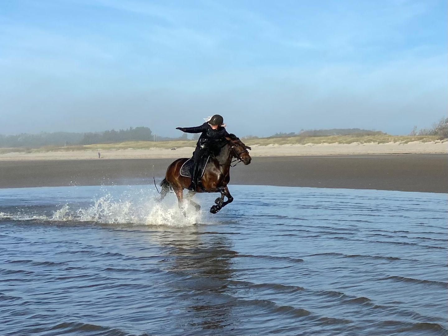 Reiterin auf Pferd im Wattenmeer auf der Insel Föhr
