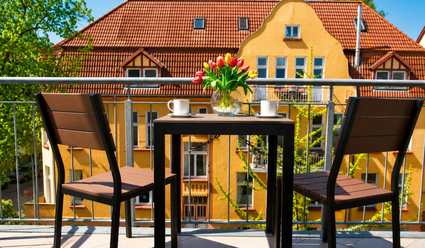 Blick zum Balkon