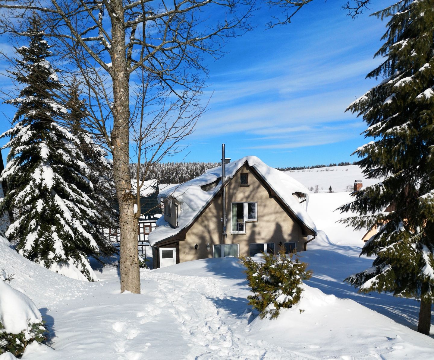  Ferienwohnung "Bergglück" - 60m² direkt am Skihang in Carlsfeld Erzgebirge - 