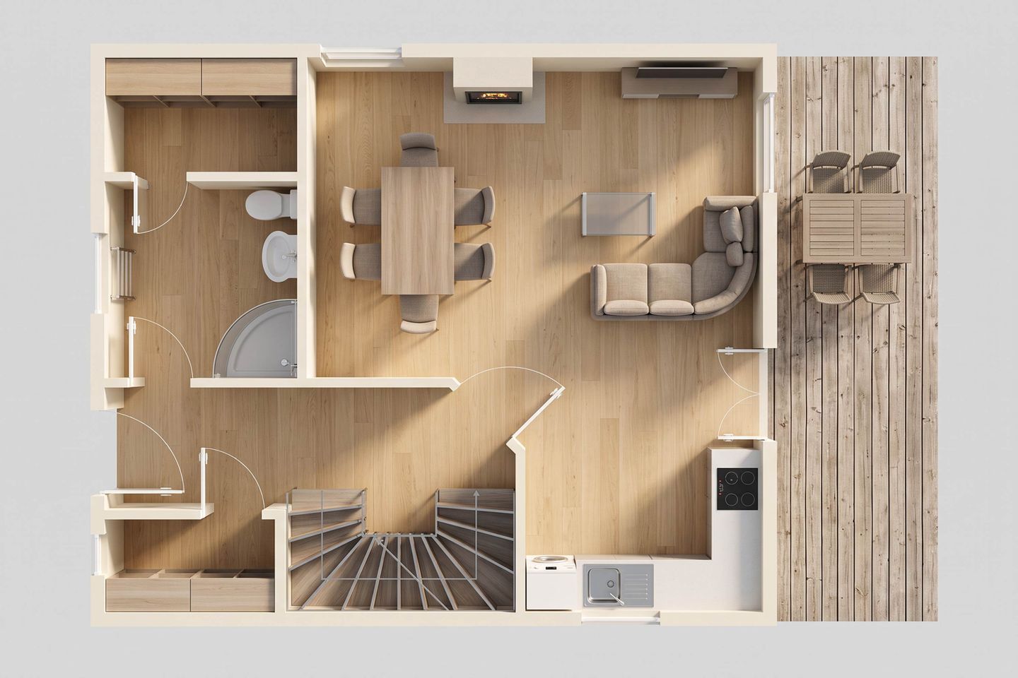  Ferienhaus Wiesenblick mit Kamin, Terrasse, Badewanne und Dusche Korswandt - Grundriss