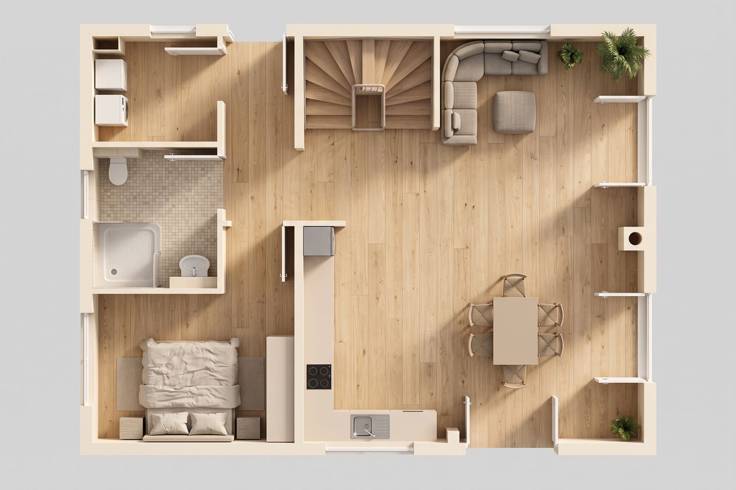  Ferienhaus Im Kiefernwäldchen mit Sauna, Kamin und Terrasse Zirchow Fischerdorf - Grundriss