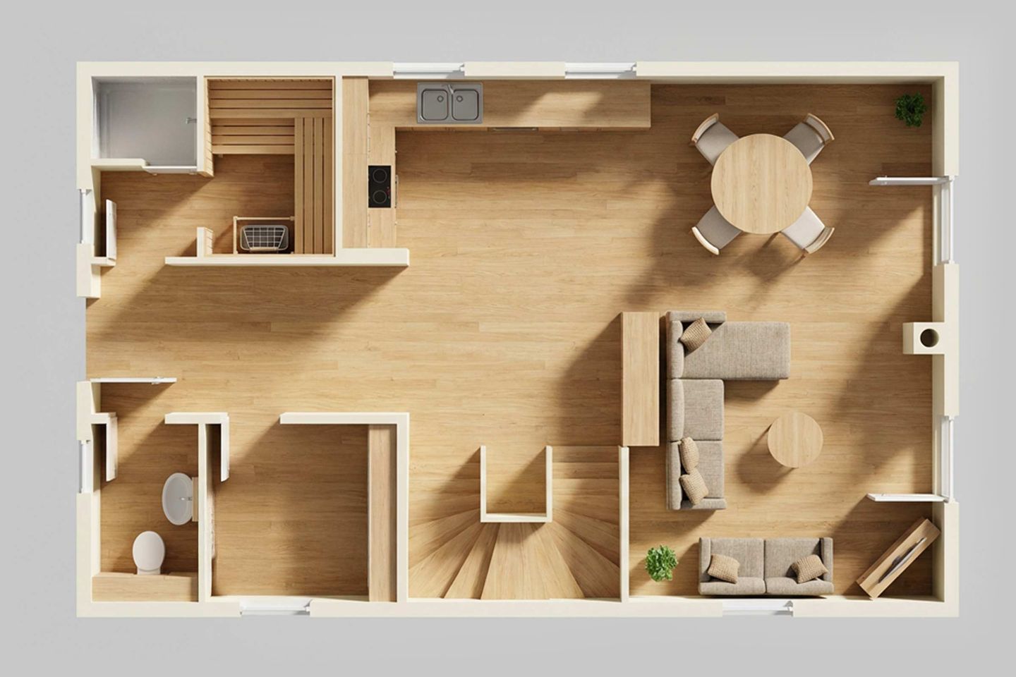  Ferienhaus Ferdinand mit Sauna, Kamin und Terrasse - Hunde willkommen Zirchow Fischerdorf - Grundriss