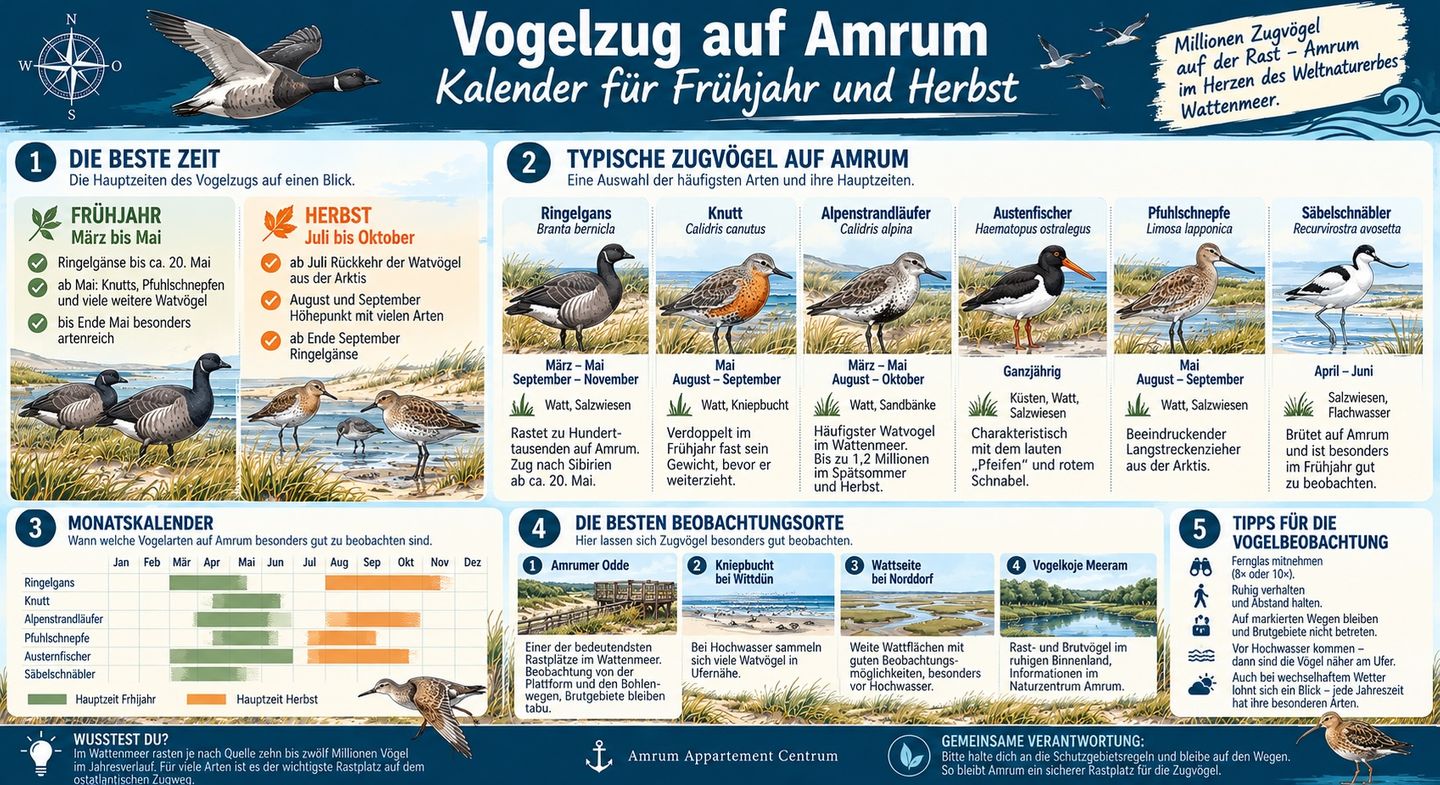 Vogelzug auf Amrum: Kalender für Frühjahr und Herbst