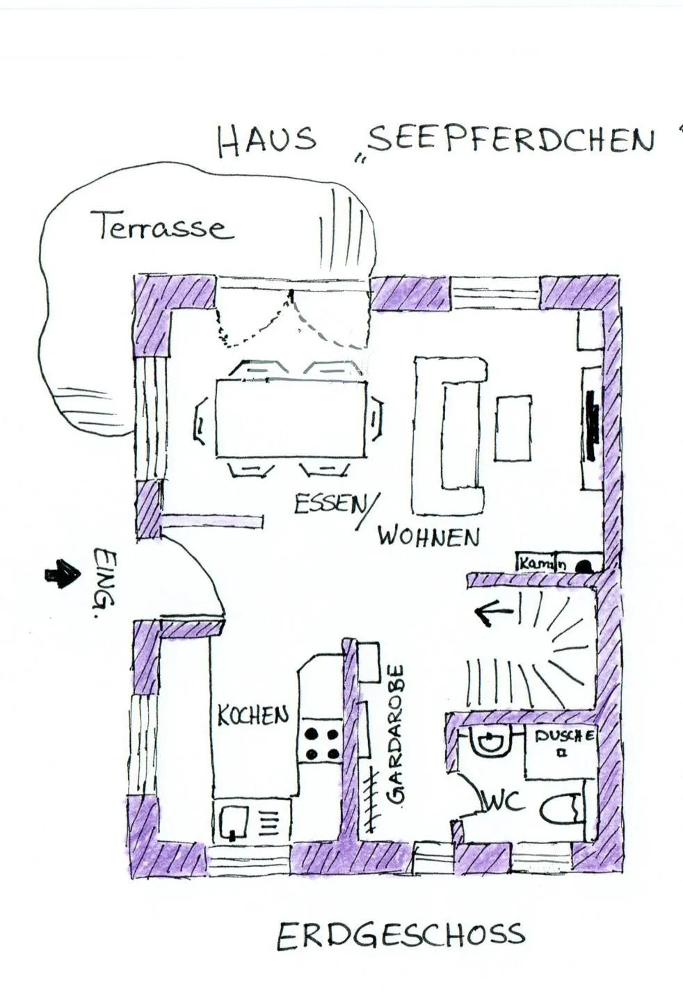 Heidehüs Friesenhaushälfte *Seepferdchen* Süddorf auf Amrum - Grundriss der Ferienwohnung Seepferdchen in Süddorf auf Amrum