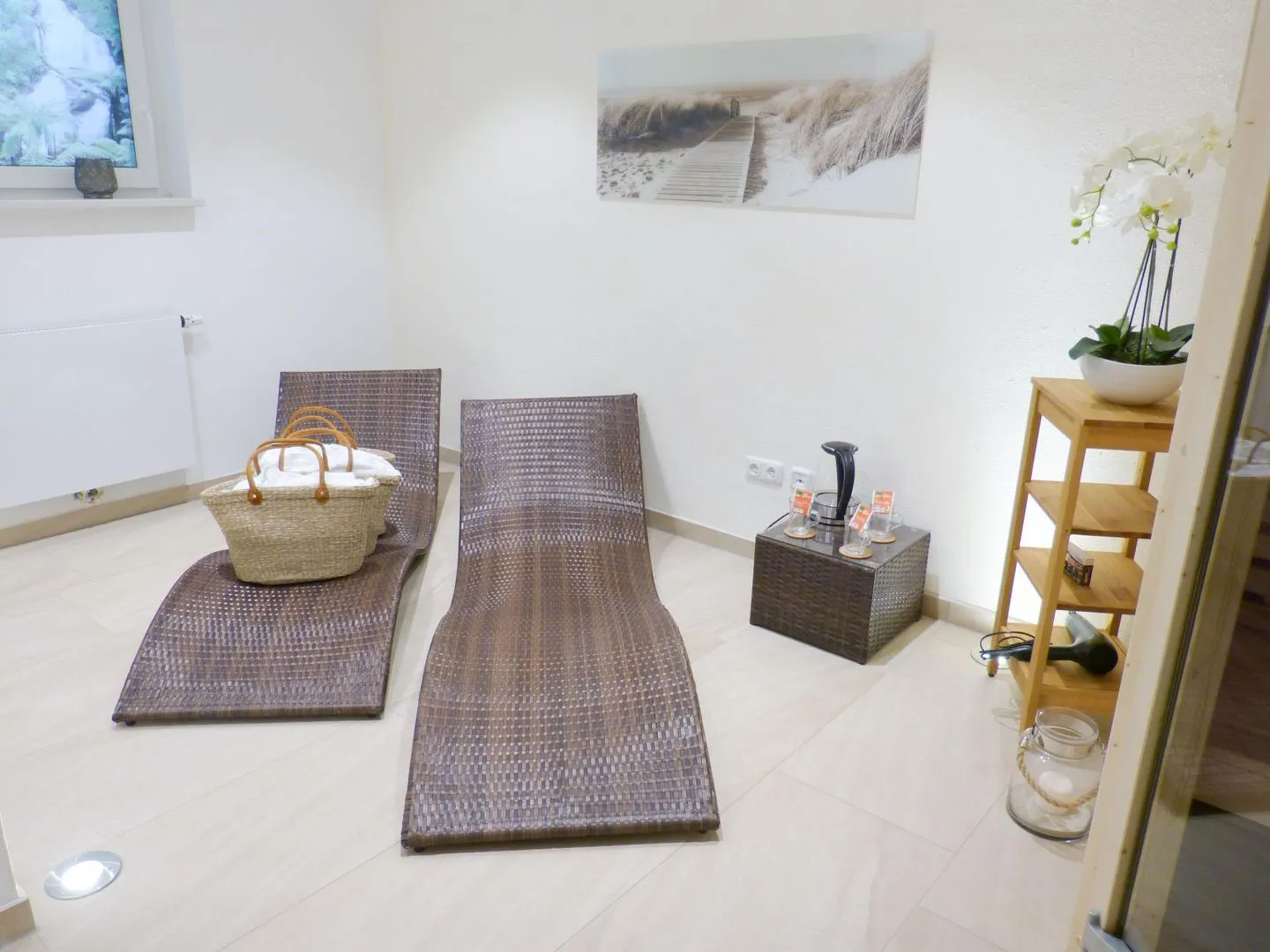 Heidehüs Friesenhaushälfte *Seepferdchen* Süddorf auf Amrum - Liegen in der Sauna der Ferienwohnung Seepferdchen in Süddorf auf Amrum