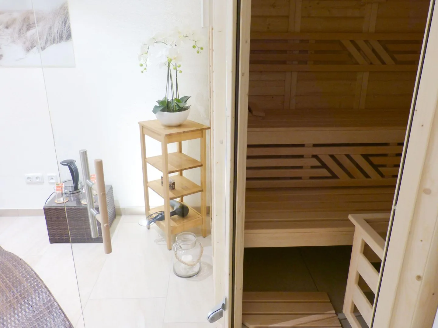 Heidehüs Friesenhaushälfte *Seepferdchen* Süddorf auf Amrum - Sauna in der Ferienwohnung Seepferdchen in Süddorf auf Amrum